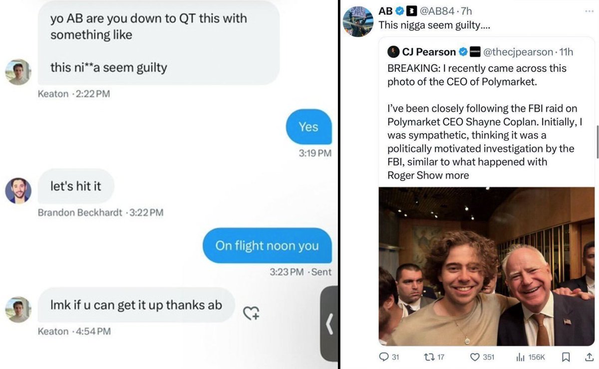 PirateWires's tweet photo. NEW REPORTING: Kalshi paid former NFL star Antonio Brown (2.2m followers) to post that Polymarket CEO @shayne_coplan seems 'guilty' after the FBI raid on his house, per sources. Looks like Kalshi employees even dictated what Brown should post. 

Full story on Pirate Wires. https://t.co/SEEB60xpsq