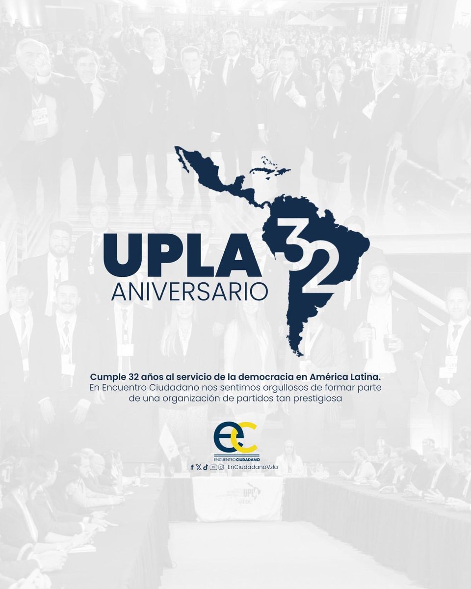 Desde #EncuentroCiudadano, nos enorgullece formar parte de la Unión de Partidos Latinoamericanos <a href="/Red_UPLA/">UPLA #33años</a>, que hoy celebra 32 años al servicio de la democracia en América Latina. 

La UPLA ha sido un pilar fundamental en la construcción de sociedades libres, justas y