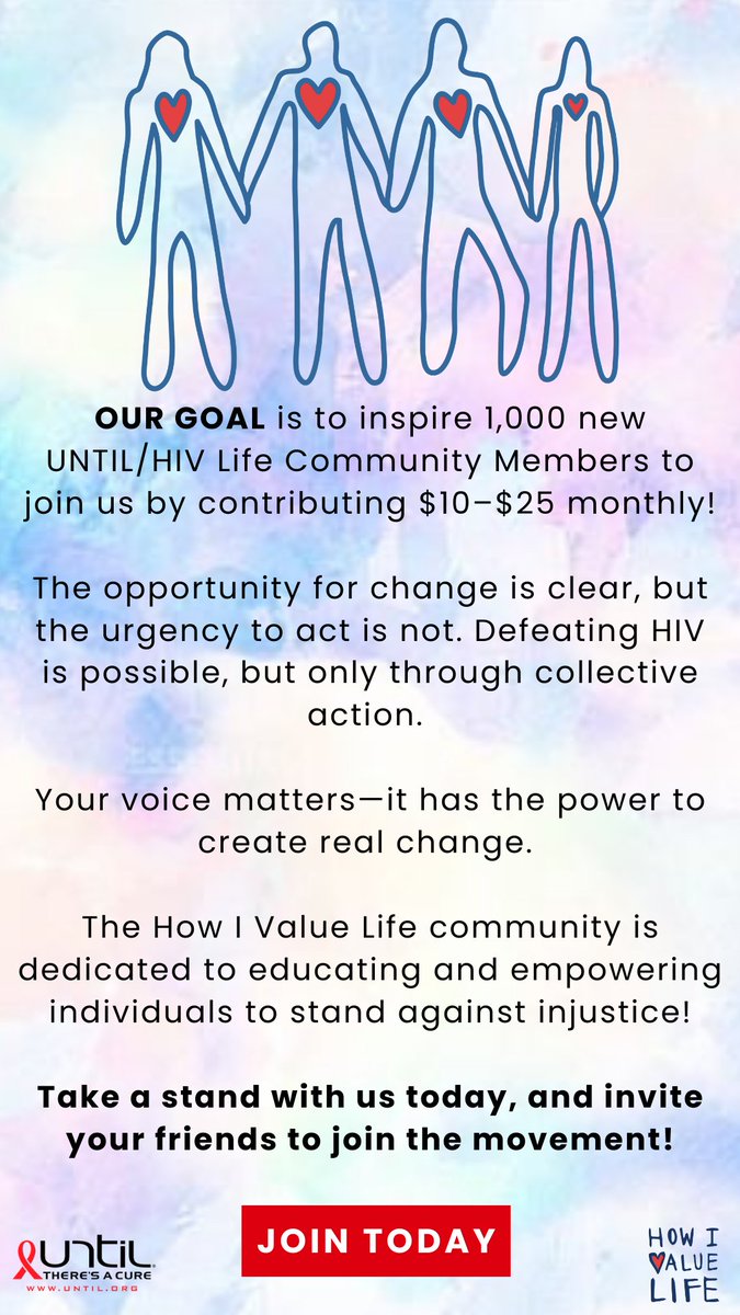 📢We're calling on 1,000 passionate changemakers to join the UNTIL/HIV Life Community by contributing just $10–$25 monthly!!

Join us today and invite your friends to be part of this life-changing movement! until.org/donate.html

#UntilTheresACure #EndHIV #JoinTheMovement