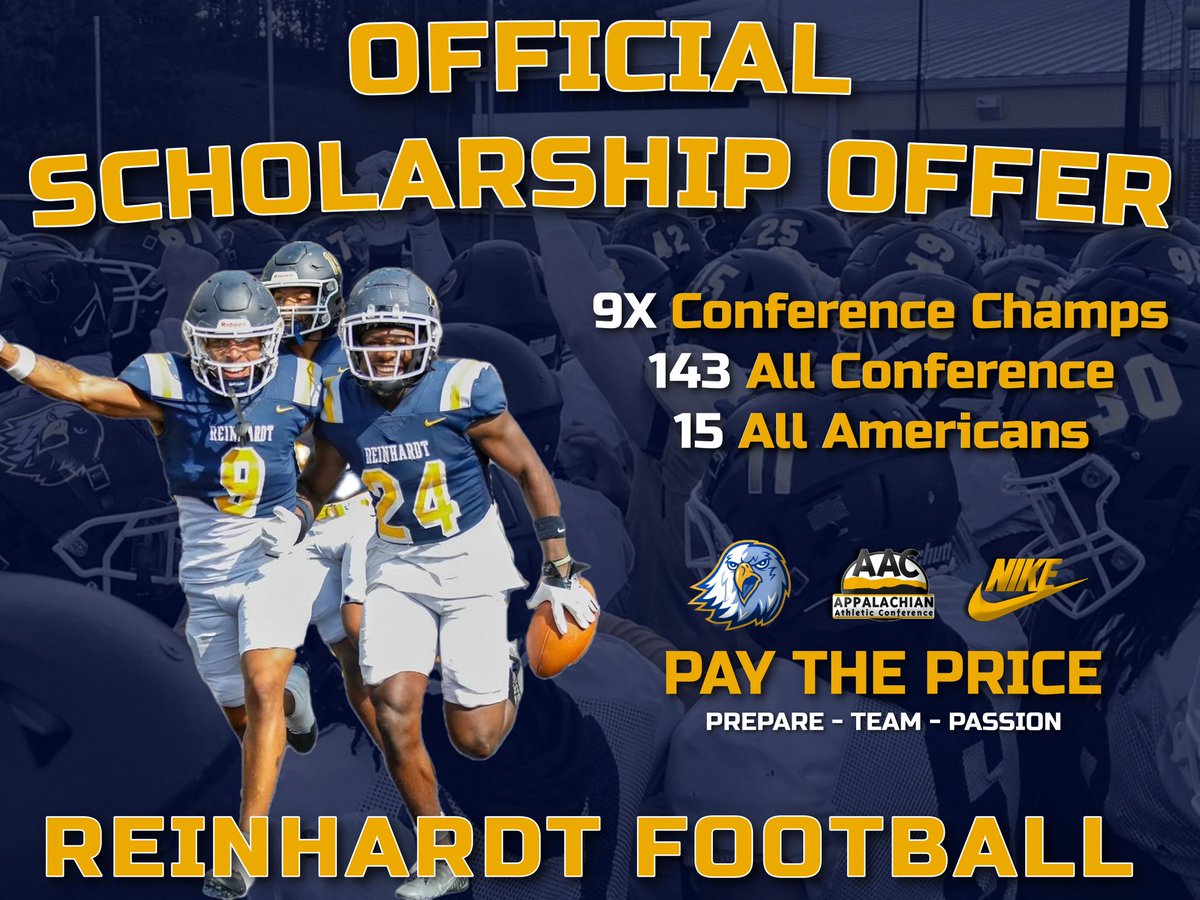 After a great conversation ,I’m blessed and thankful to receive my first official offer to play football at Reainhardt University!!! #AGTG 🙏🏾