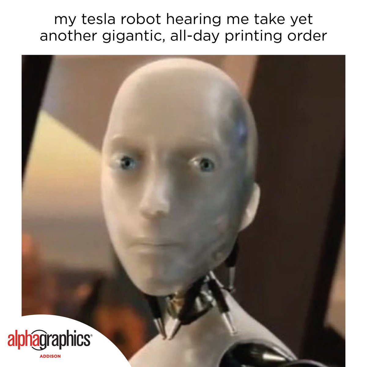 AlphaAddison391's tweet image. Get to printing, clanker!

#alphagraphicsaddison #AlphaGraphics #addisontx #addison #printing #printshop #robot