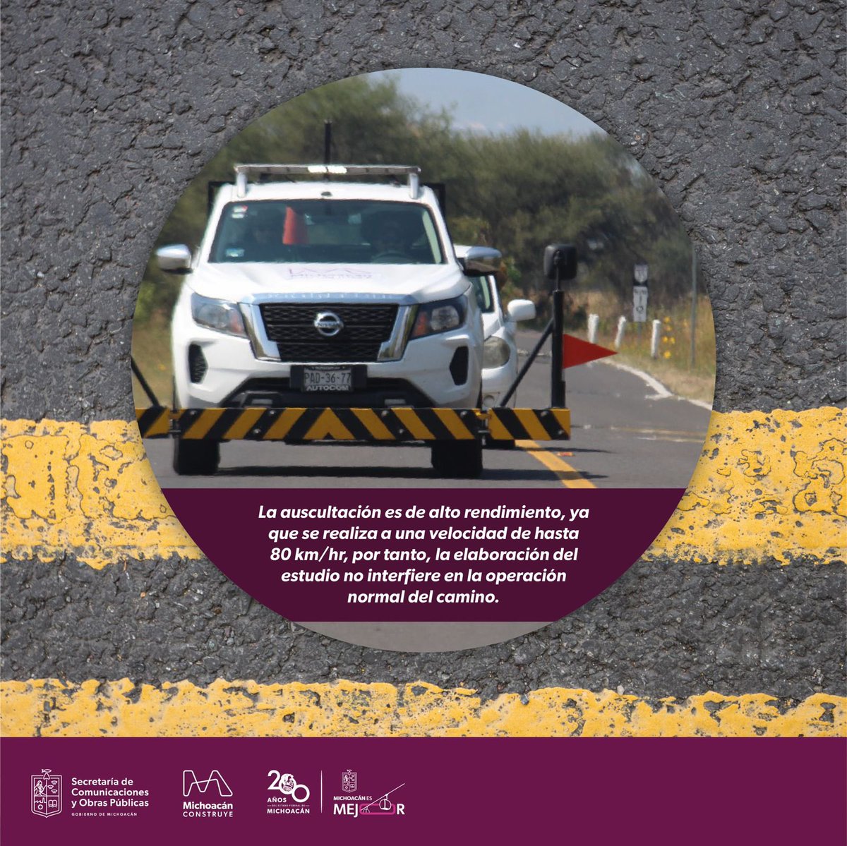 SCOPMICH's tweet photo. En SCOP trabajamos con el Índice de Rugosidad Internacional para conocer las condiciones del pavimento. 

Dicha tecnología nos permite evaluar las condiciones de las carreteras para futuros mantenimientos y conservaciones dentro de los tramos multianuales. 

#MichoacánConstruye https://t.co/Llx2nCOTwf