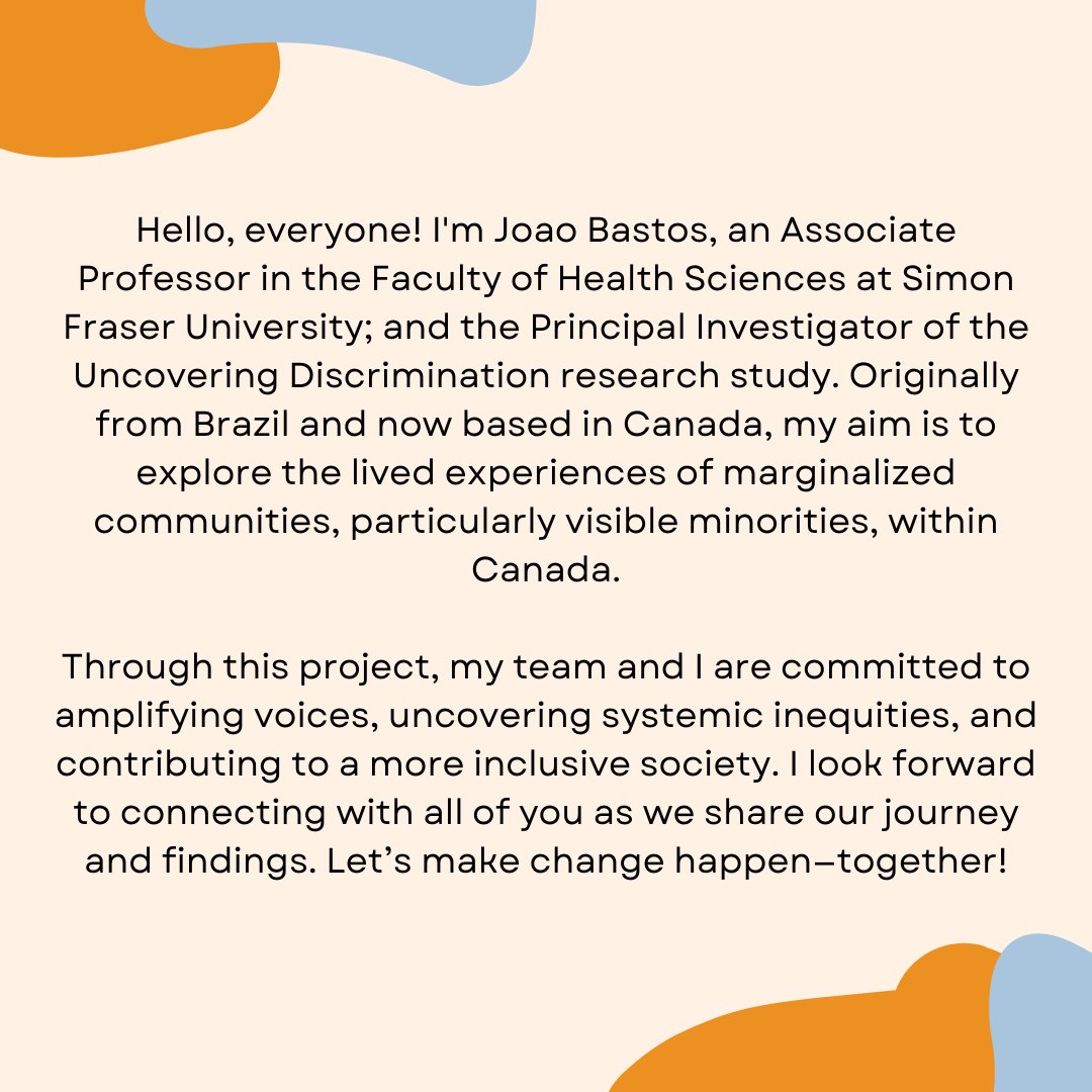 Uncovering Discrimination Study (@uncover_disc) on Twitter photo We’re excited to launch our Meet the Team series, where we introduce the amazing people behind the Uncovering Discrimination study!!
First up, meet our Principal Investigator, <a href="/jl_antiracismo/">João Luiz Dornelles Bastos</a>
#DiscriminationResearch #equity #inclusion #researchforchange We’re excited to launch our Meet the Team series, where we introduce the amazing people behind the Uncovering Discrimination study!!
First up, meet our Principal Investigator, <a href="/jl_antiracismo/">João Luiz Dornelles Bastos</a>
#DiscriminationResearch #equity #inclusion #researchforchange