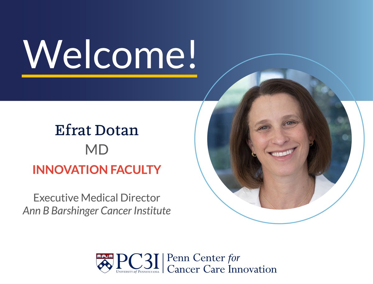 Introducing new PC3I Faculty <a href="/efratdotan/">Efrat Dotan MD</a>, Executive Medical Director at the Ann B Barshinger Cancer Institute at <a href="/LGHealth/">Penn Medicine Lancaster General Health</a>! Her work focuses on developing novel treatment approaches for older adults w/ gastrointestinal cancers using anti-cancer therapies.
pc3i.upenn.edu/people/efrat-d…