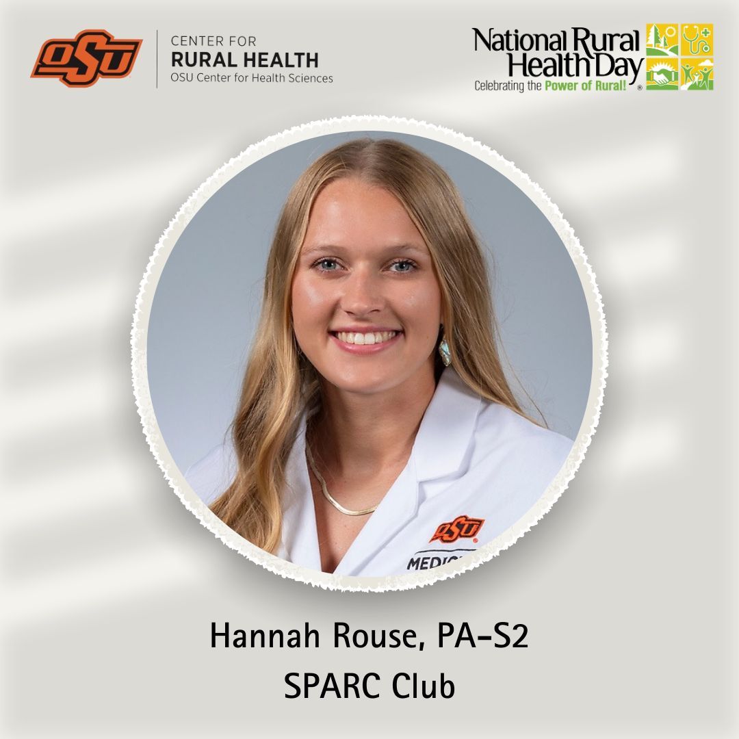 OSU Rural Health (@osururalhealth) on Twitter photo "My passion for serving rural OK comes from growing up in a small town. When I was younger, there was limited access to healthcare in my community; I'd love to bridge the gap in medical care access in my community!"
- Hannah Rouse, PA-S2
<a href="/OSUMedicine/">OSU Center for Health Sciences</a>
#NationalRuralHealthDay "My passion for serving rural OK comes from growing up in a small town. When I was younger, there was limited access to healthcare in my community; I'd love to bridge the gap in medical care access in my community!"
- Hannah Rouse, PA-S2
<a href="/OSUMedicine/">OSU Center for Health Sciences</a>
#NationalRuralHealthDay