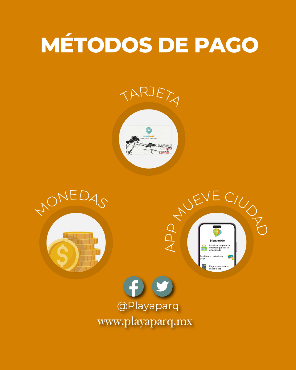 Te recordamos nuestras opciones de pago para que elijas la que más te convenga! 🅿️🚗
 -Adquiere tu Tarjeta Prepago en el módulo de atención al interior de la Plaza Pelícanos
 -Paga con monedas en el parquímetro.
 -Descarga la App Mueve Ciudad y olvídate del efectivo.