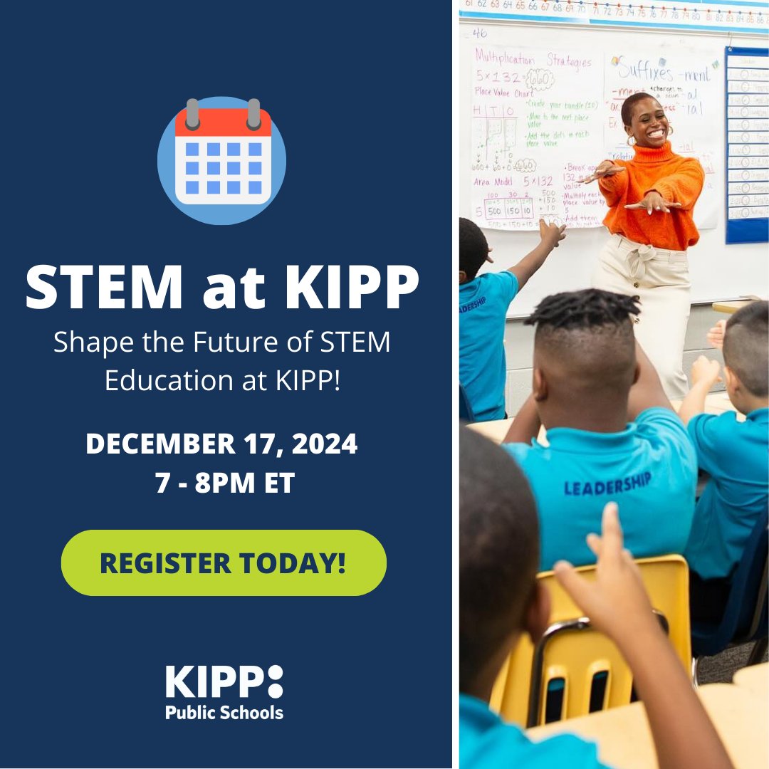 KIPP's tweet image. Turn your passion for STEM into a career that changes lives. 🚀🔬 Join us on Dec 17 to discover how teaching STEM at KIPP can inspire the future—yours and your students'. Don’t miss out on this unique opportunity to connect and grow! hubs.ly/Q02ZdVmB0 #KIPP #STEMatKIPP