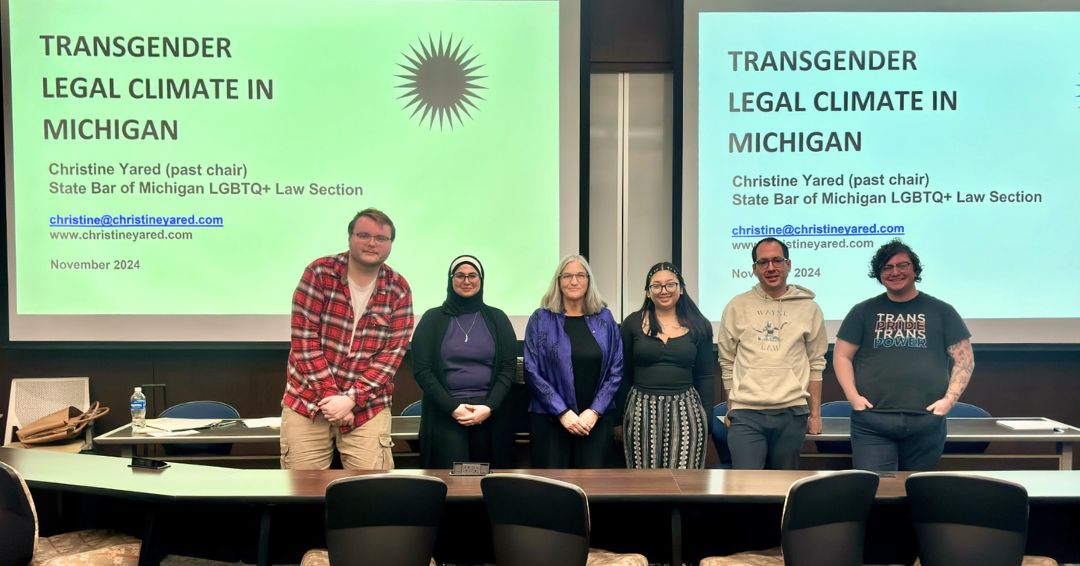 Wayne Law's ACS, Outlaws, Students for Mental Health Awareness, and the LGBTQ+ Section of the Michigan Bar hosted an event for Transgender Day of Remembrance, featuring Christine A. Yared, who shared the history of the Trans rights movement and Michigan's legal climate.