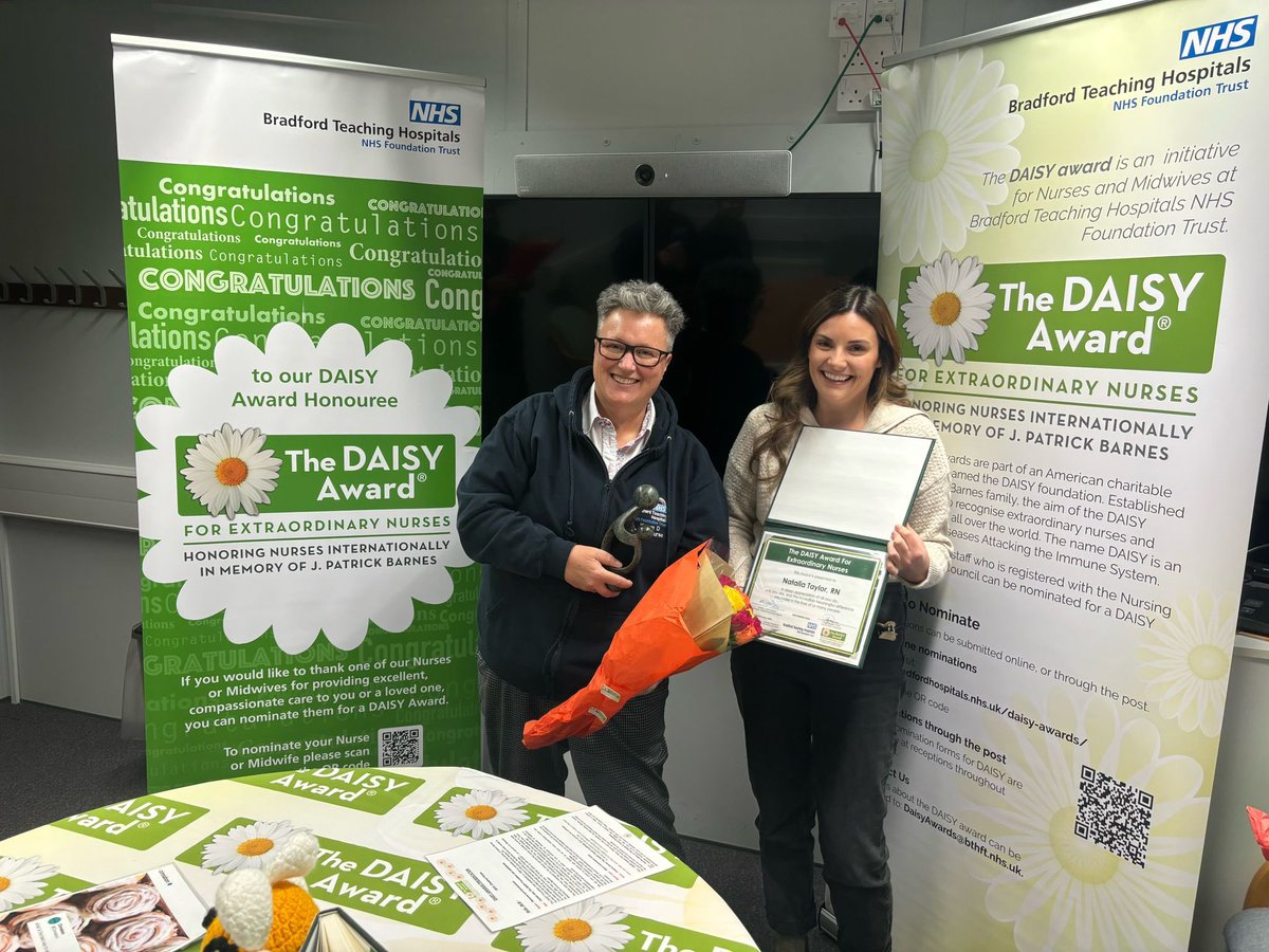 tally_taylor's tweet photo. Proud to be a Daisy award Honouree. 🌼
valuing my team and patients everyday! 
@DAISY4Nurses @BTHFT @karendawber @aedbthft https://t.co/pfroaaumyS