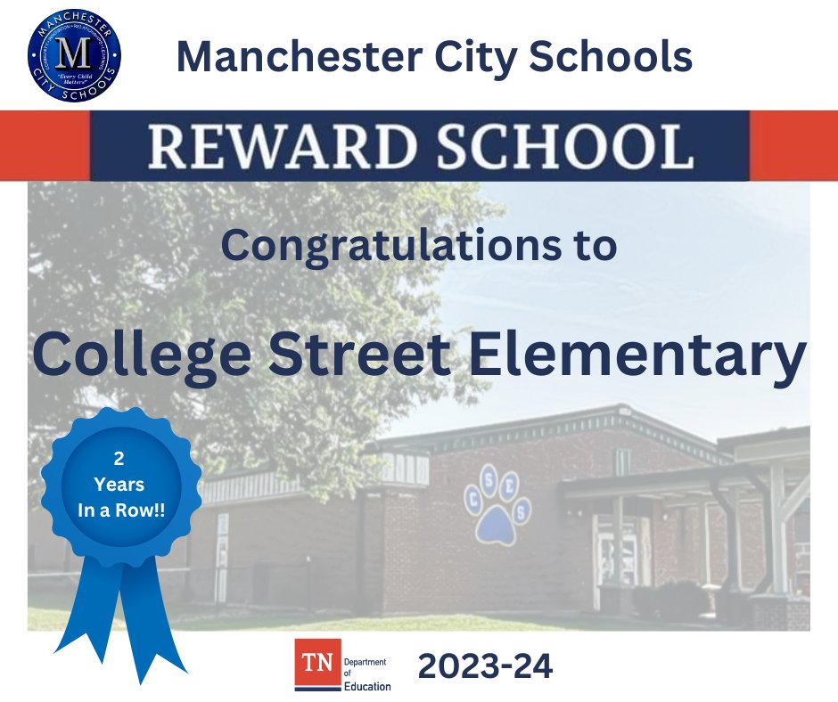 MCSPublic's tweet photo. College Street Elementary was recently recognized as a Reward School by the Tennessee Department of Education! #WeAreCity https://t.co/xrQHJL9Yql