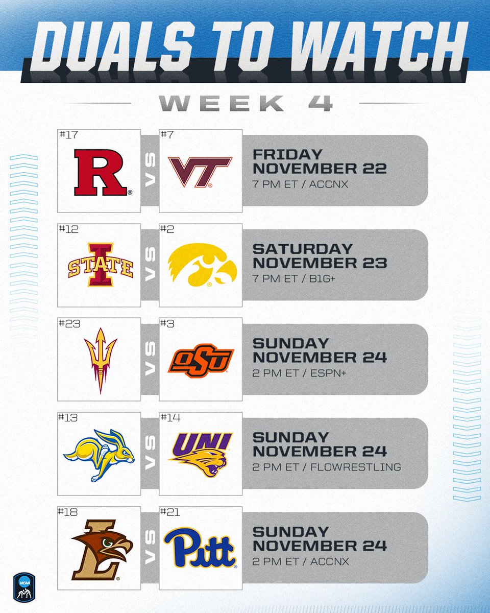 Duals to watch ➡️ Week 4 👀🤼‍♂️

#NCAAWrestling