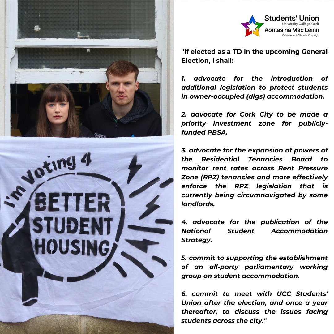 Katie Halpin-Hill (@uccsupresident) on Twitter photo This morning, I asked Cork Dáil candidates to sign a pledge to prioritise the building of publicly-funded and affordable purpose-built student accommodation. Next Thursday, <a href="/UCCSU/">UCC Students' Union</a> will publish a statement telling the student body who has committed - and who has not. This morning, I asked Cork Dáil candidates to sign a pledge to prioritise the building of publicly-funded and affordable purpose-built student accommodation. Next Thursday, <a href="/UCCSU/">UCC Students' Union</a> will publish a statement telling the student body who has committed - and who has not.