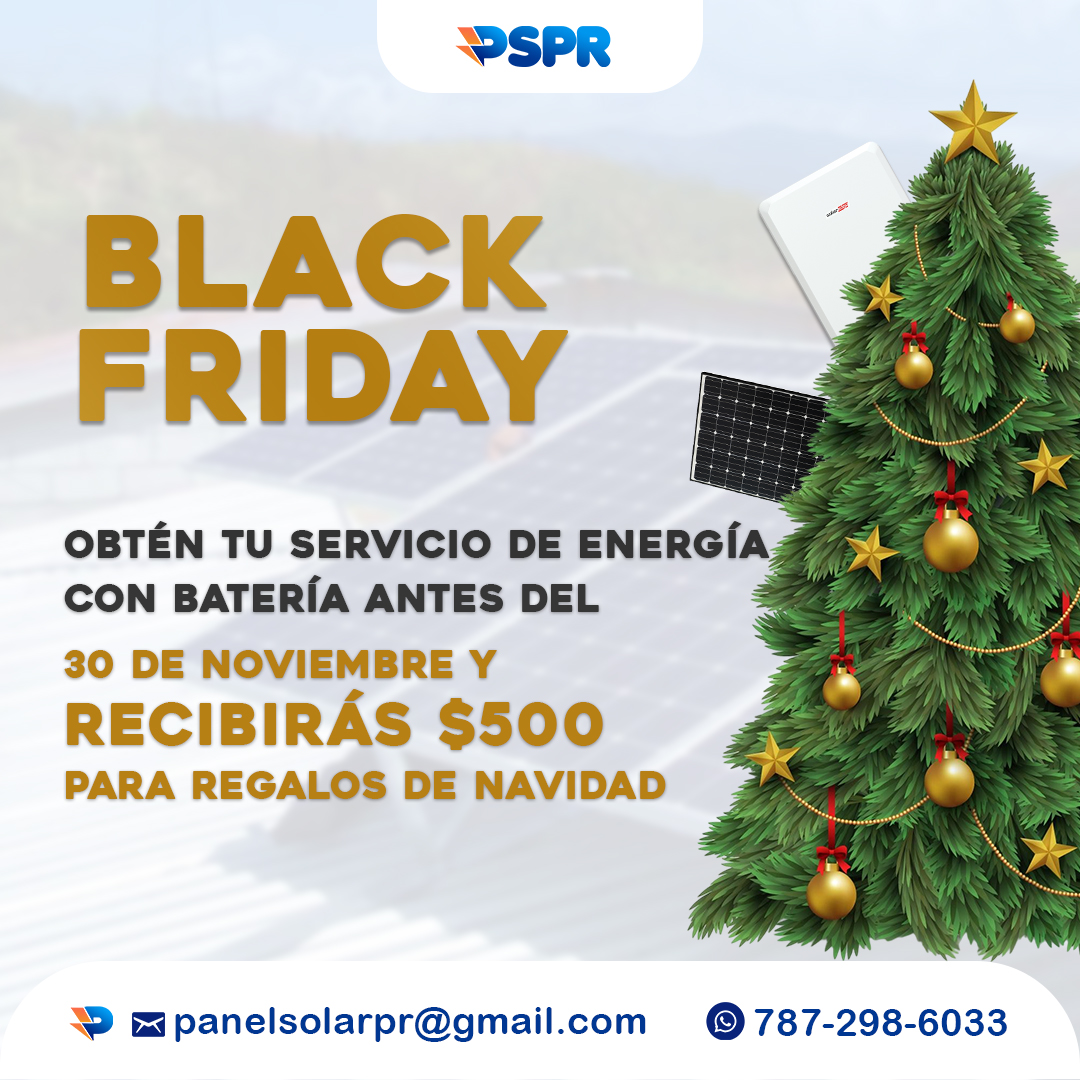 panelsolarpr's tweet photo. OFERTA DE BLACK FRIDAY 🎄
¡El mejor regalo para tu hogar está aquí! 🌞 Contrata tu sistema solar con batería antes del 30 de noviembre y recibe $500 para tus regalos de Navidad. 🎅

📲 Llámanos: 787-298-6033
✨ ¡Invierte en energía segura y ahorra desde ya! https://t.co/OxbjeO9Bhb