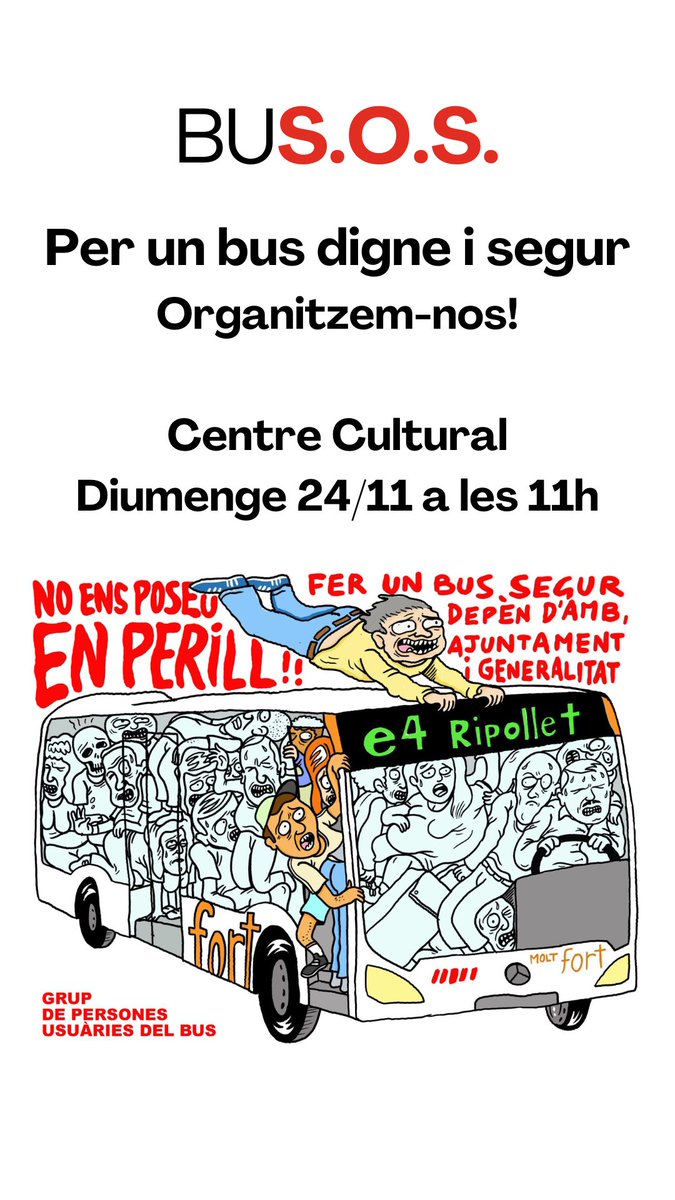 elteubus's tweet photo. Atenció usuàries dels busos de Ripollet!

Diumenge teniu una cita al centre cultural!

No falteu! 

Només juntes aconseguirem un bus digne! ✊🏻 https://t.co/k7Gryrmu78