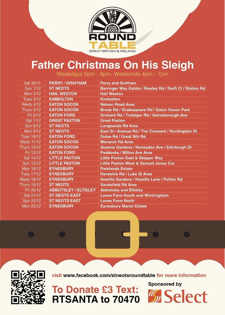 StNeotsRoundTab's tweet photo. #stneots Santa Sleigh Schedule! https://t.co/ZYePZ9Yise