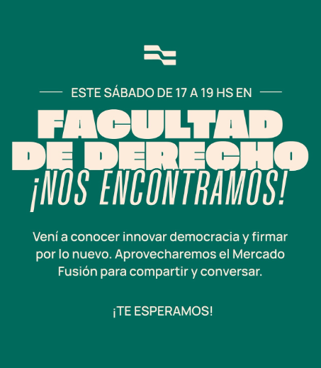 Innovardemoc's tweet photo. ¡VENÍ A CONOCERNOS! 🤩🇦🇷

¿Te interesa conocernos? ¿Escuchar más sobre nuestras propuestas? ¿Acercarte a firmar? MAÑANA ES TU OPORTUNIDAD. 🤩🙌

📍 Facultad de Derecho UBA
🕟 16:30

VAMOS QUE VAMOSS! 🏃🏻🏃🏻‍♀️ https://t.co/AENjHpActE