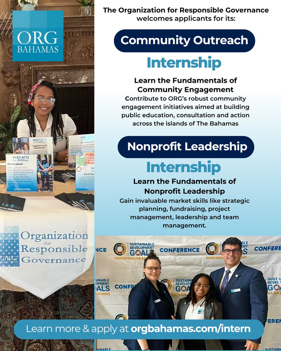 🌟 Kickstart Your Career with ORG! 🌟

Are you passionate about community development and nonprofit leadership? ORG is excited to announce our 2025 Internship Program with two incredible opportunities!

📅 Visit orgbahamas.com/intern for more info and to apply.