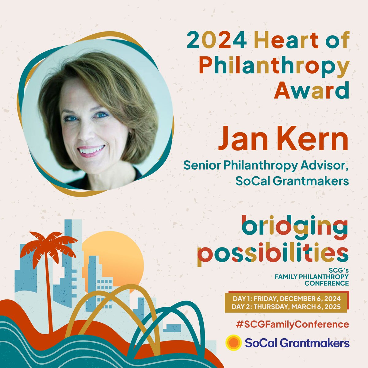 SCG's Heart of Philanthropy Award recognizes individuals with an unwavering commitment to our philanthropic community. At our family conference, we are proud to honor Jan Kern, SCG's Senior Philanthropy Advisor, with the 2024 Heart of Philanthropy Award.
#SCGFamilyConference