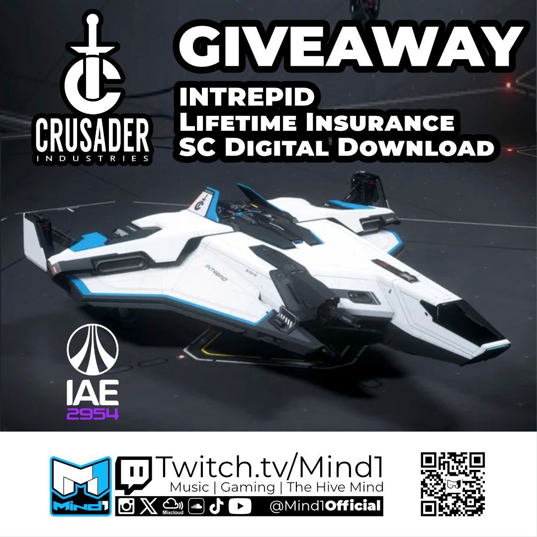 Mind1Official's tweet photo. NEW SC SHIP GIVEAWAY TIME!!
In celebration of IAE 2954, Mind1 will be giving away a Crusader Intrepid, SC Digital Download, and LTI. #twitch #streamer #starcitizen #giveaway https://t.co/TRG4tn9gVn