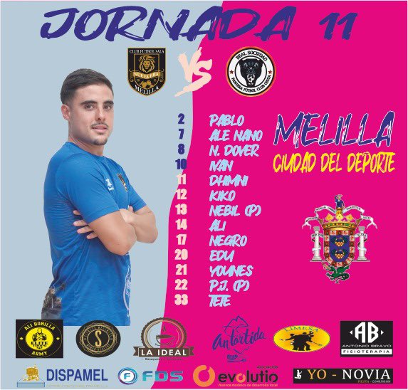 JORNADA 11. CONVOCATORIA.
Convocados para mañana sábado 23-11-2024, frente a REAL SOCIEDAD PANTERA de CEUTA, a las 17:00 horas. Vamos 💪💪🦁🦁💪💪 juntos podemos.