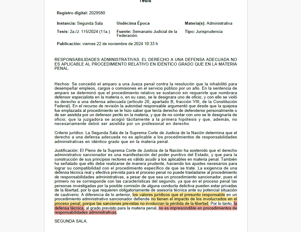 darioangeles's tweet photo. A propósito de la tesis publicada hoy, que señala que no es imprescindible garantizar la defensa técnica en el procedimiento de responsabilidades administrativas para que éste sea válido, voy a reiterar lo que ya he dicho un par de veces: si siguen con esa idea de las "modulaciones" de la aplicación del derecho penal, al administrativo sancionador, es tanto como no garantizar absolutamente nada. 

Con la excusa de la modulación, lo que se hace es, realmente, vaciar de contenido cualquier garantía de las que se supone deberían ser aplicadas al procedimiento sancionador.