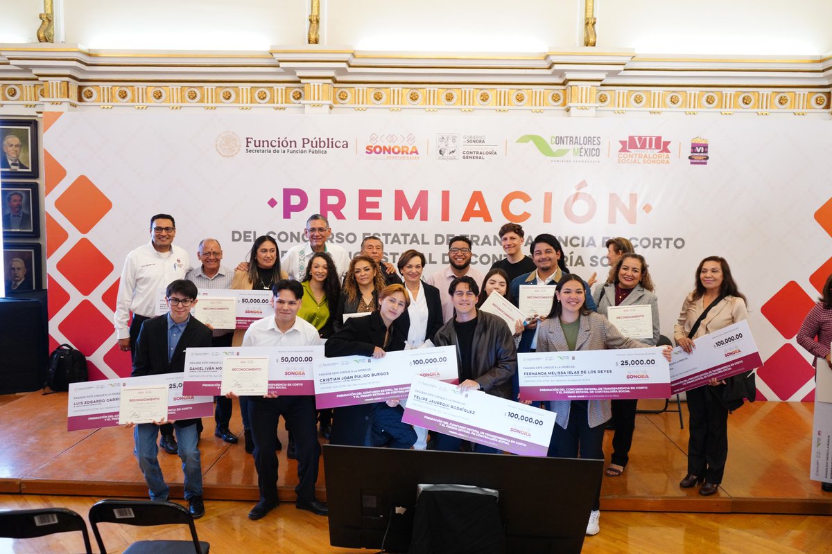 buengobiernoson's tweet photo. ¡Orgullo sonorense! Hoy celebramos la entrega del Premio Estatal de Contraloría Social y el Concurso Transparencia en Corto Sonora 2024, un reconocimiento a la participación ciudadana, la transparencia y el combate a la corrupción en la #TierraDeOportunidades.

#CompromisosFirmes https://t.co/EfitBieRvh
