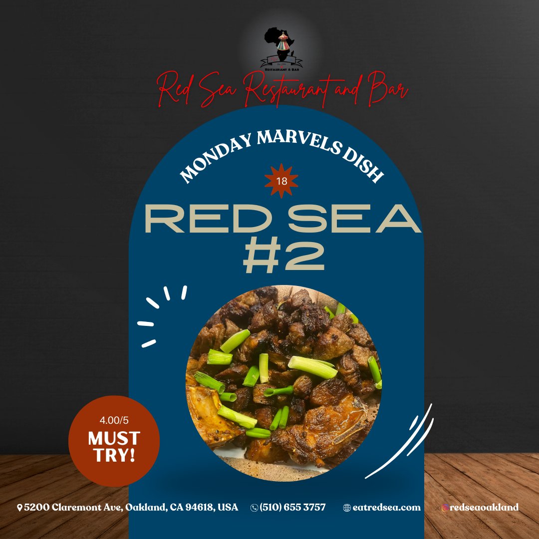 ⏳😋 𝙈𝙊𝙉𝘿𝘼𝙔 𝙈𝘼𝙍𝙑𝙀𝙇𝙎 𝘿𝙄𝙎𝙃 𝙏𝙄𝙈𝙀! 🥗
Red Sea #2 is a bold and flavorful Ethiopian dish featuring tender chunks of beef and lamb on the bone, sautéed with onions, garlic, fresh jalapeños, and a vibrant blend of red pepper spices. 🍖🌶️🔥

#RedSea2  #oaklandca