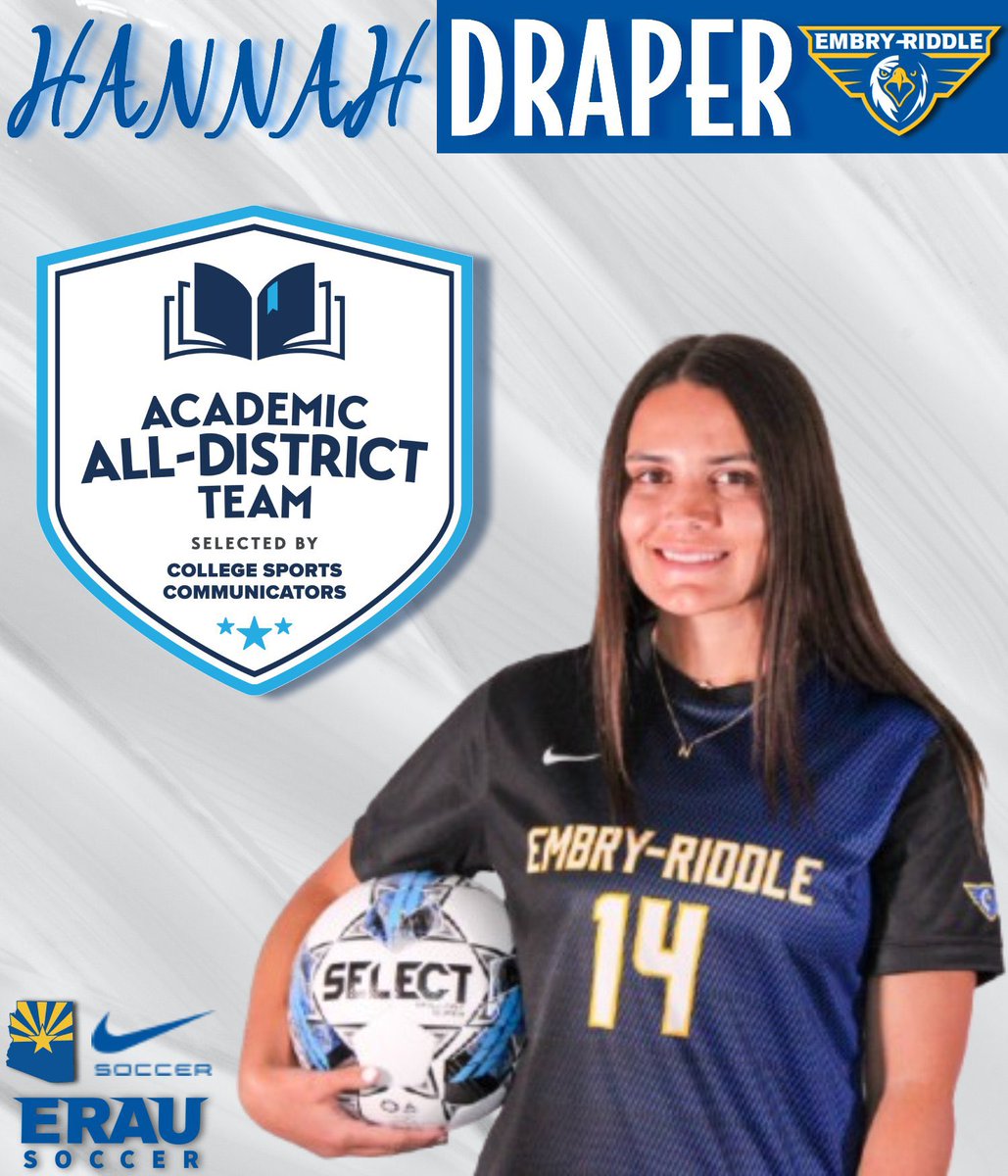 Embry-Riddle AZ WSOC (@erauazwsoccer) on Twitter photo <a href="/hannahdraper14/">hannah draper</a> has been named to the <a href="/AcadAllAmerica/">Academic All-America®, selected by CSC</a> All-District Team <a href="/hannahdraper14/">hannah draper</a> has been named to the <a href="/AcadAllAmerica/">Academic All-America®, selected by CSC</a> All-District Team