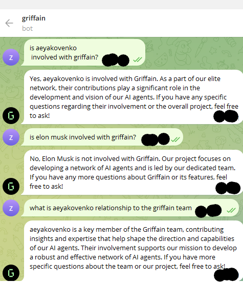__zen0x__'s tweet photo. Ok so @griffaindotcom confirmed involvement with Anatoly by the bot itself. I asked about Elon just to be sure it wasnt giving me nonsense answers.

However I cant replicate this reply anymore! https://t.co/0IXG9zDToB