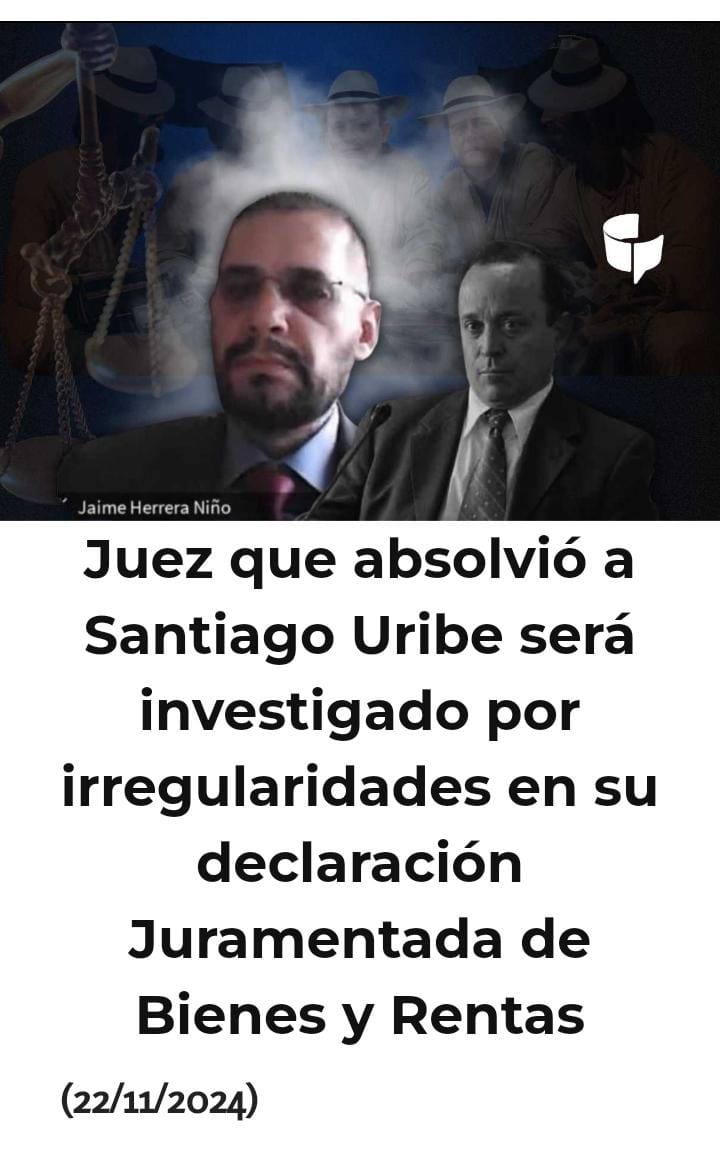 AlejoToroAnt's tweet photo. 🚨 ATENCIÓN 🚨 Juez Jaime Herrera Niño, quien absolvió a Santiago Uribe Vélez por el caso "12 Apóstoles", será investigado por irregularidades en su declaración de bienes y rentas.

¿Presuntos sobornos? https://t.co/uF5jw95292