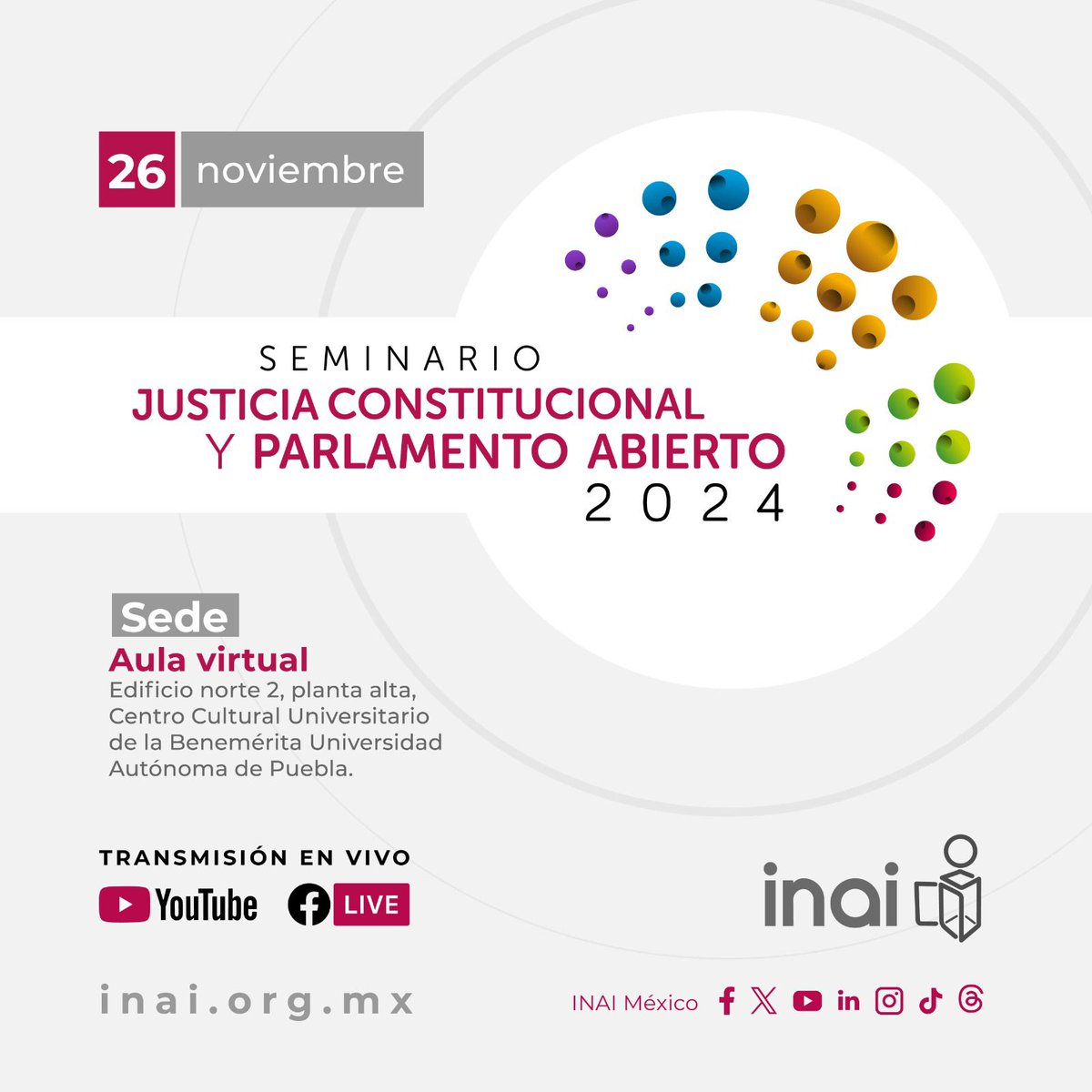 ⚖️ Acompaña el análisis y la reflexión sobre los avances y las áreas de oportunidad en materia de justicia y parlamento abiertos en México.

“Seminario Justicia Constitucional y Parlamento Abierto”
🗓️ 26 de noviembre 
🕙 10:00 horas
📍Aula virtual del edificio norte 2 del