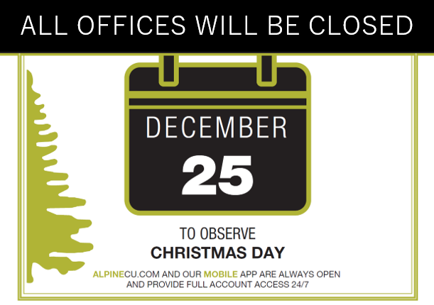 alpinecu's tweet photo. #alpinecu #holidayhours #merrychristmas #utahcreditunion https://t.co/MDjhLiW0Ei