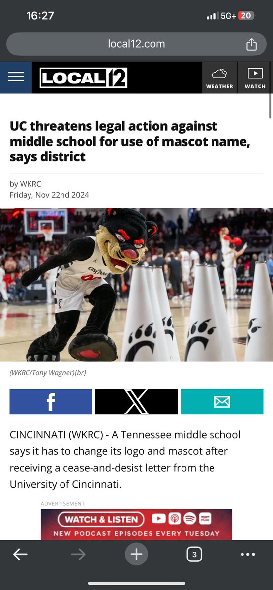 brenthartz's tweet photo. @uofcincy how sad is it that a university goes after a middle school?!? Pathetic https://t.co/TuItNKCTk8