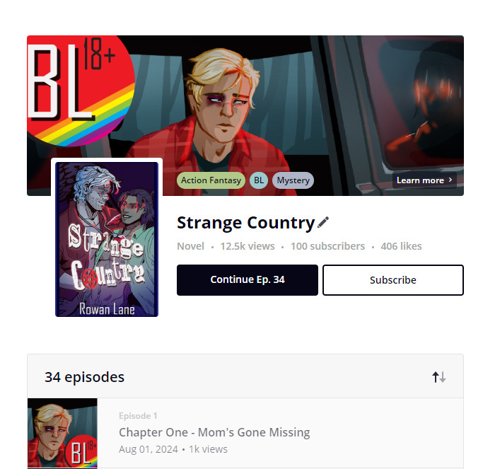 LaneStories's tweet photo. Great news!  Strange Country now has 100 subscribers, so now you can support me with Ink. 

Support the story by donating - every drop counts!

https://t.co/A3gN8YCjJr

#webnovels #books #Tapasnovels #actionfantasy #urbanfantasy https://t.co/eSm7hFurYX