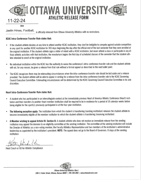 jaelinhines's tweet image. After long talks with my family, I have decided to enter the Transfer Portal with 2 years of eligibility remaining. 
Thank you, Ottawa for everything. 
@Coach_Kraus @StealthSports1 @CutletDr