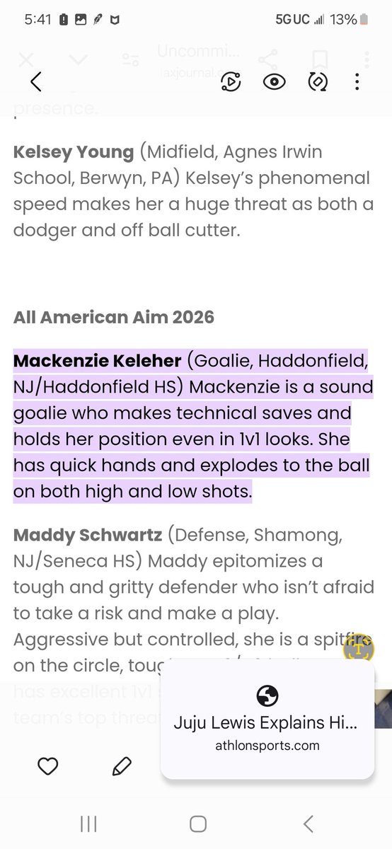 Mackenzie Keleher makes the players to watch list at the IWLCA President's Cup.