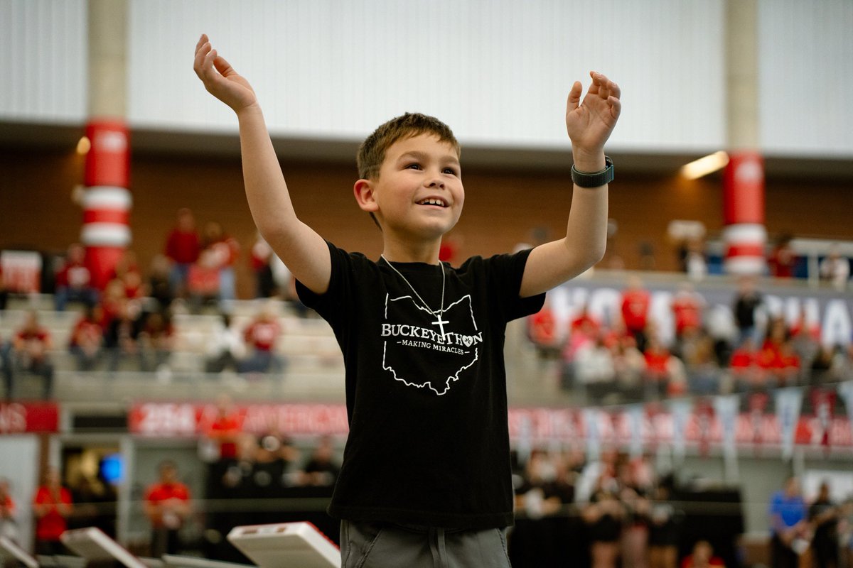 OhioStSwimDive's tweet photo. We were so glad to welcome @BuckeyeThon champion Aiden Fulton and his family to McCorkle Aquatic Pavilion tonight! Aiden was diagnosed with Acute Lymphoblastic Leukemia and underwent treatment for 1,174 days. He is currently in remission and on his way to being cancer-free! https://t.co/4QnPVnynrb