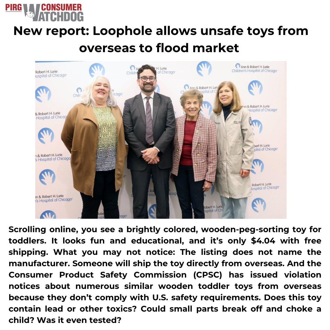 kidsindanger's tweet photo. Nancy Cowles, Executive Director of KID, Abe Scarr of PIRG, Congresswoman Jan Schakowsky, and Dr. Elizabeth Powell from Lurie attended a press conference on the hazards of buying child products abroad. Consumers should shop from trusted retailers and avoid toys from unknown shops https://t.co/NHzR714URi