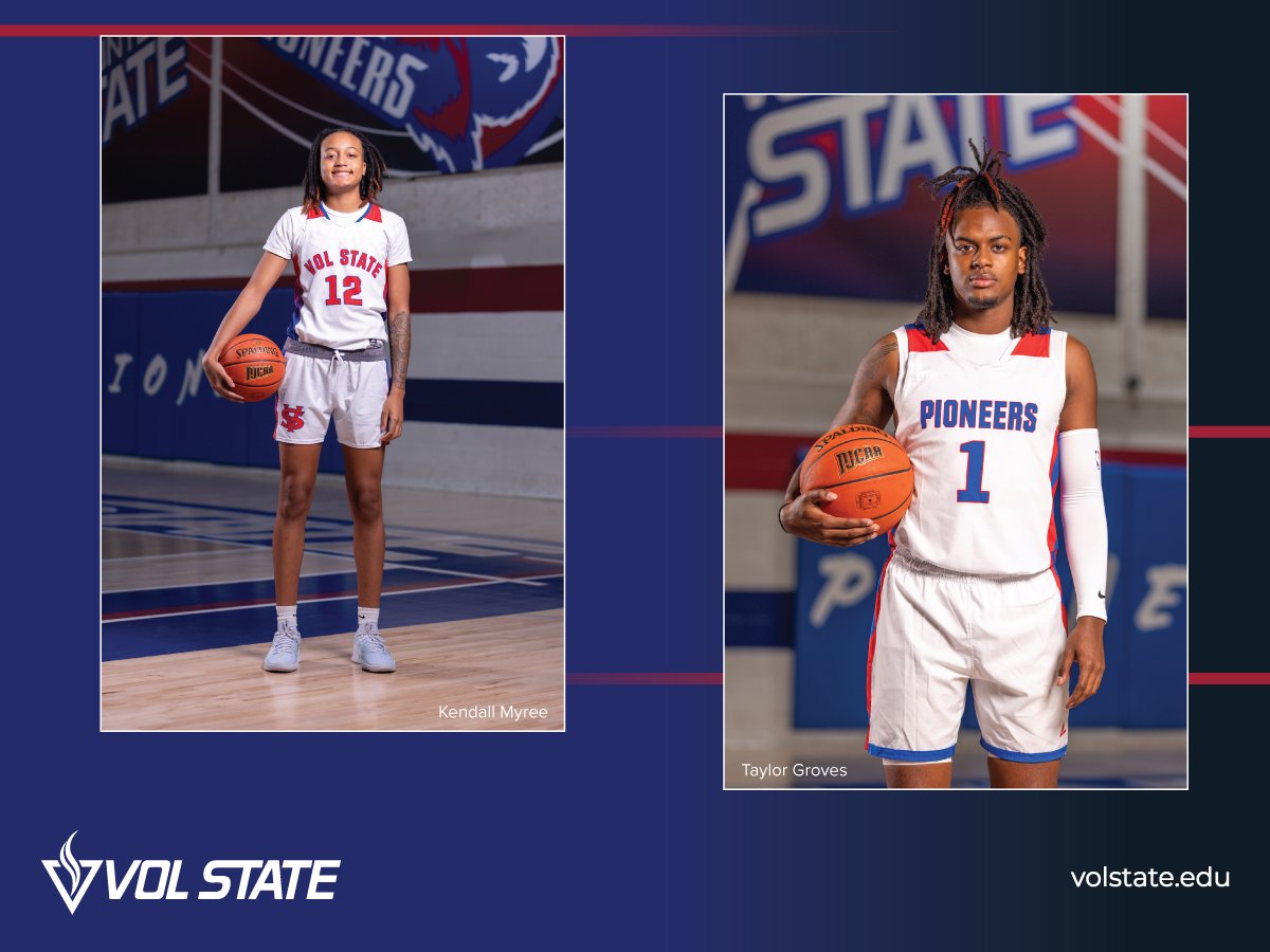 volstatecampus's tweet photo. #VolState had 2 athletes w/ state and national recognition!
Kendall Myree had 43 pts, 27 rbs, &amp; 26 blk earning POW honors from TCCAA. (Her 2nd time this season!)
Taylor Groves led w/ 52 pts, 21 rbs, 21 ast &amp; more! POW honors at TCCAA &amp; POW nationally with NJCAA! 
Go Pioneers! https://t.co/JcgvZPPRM3