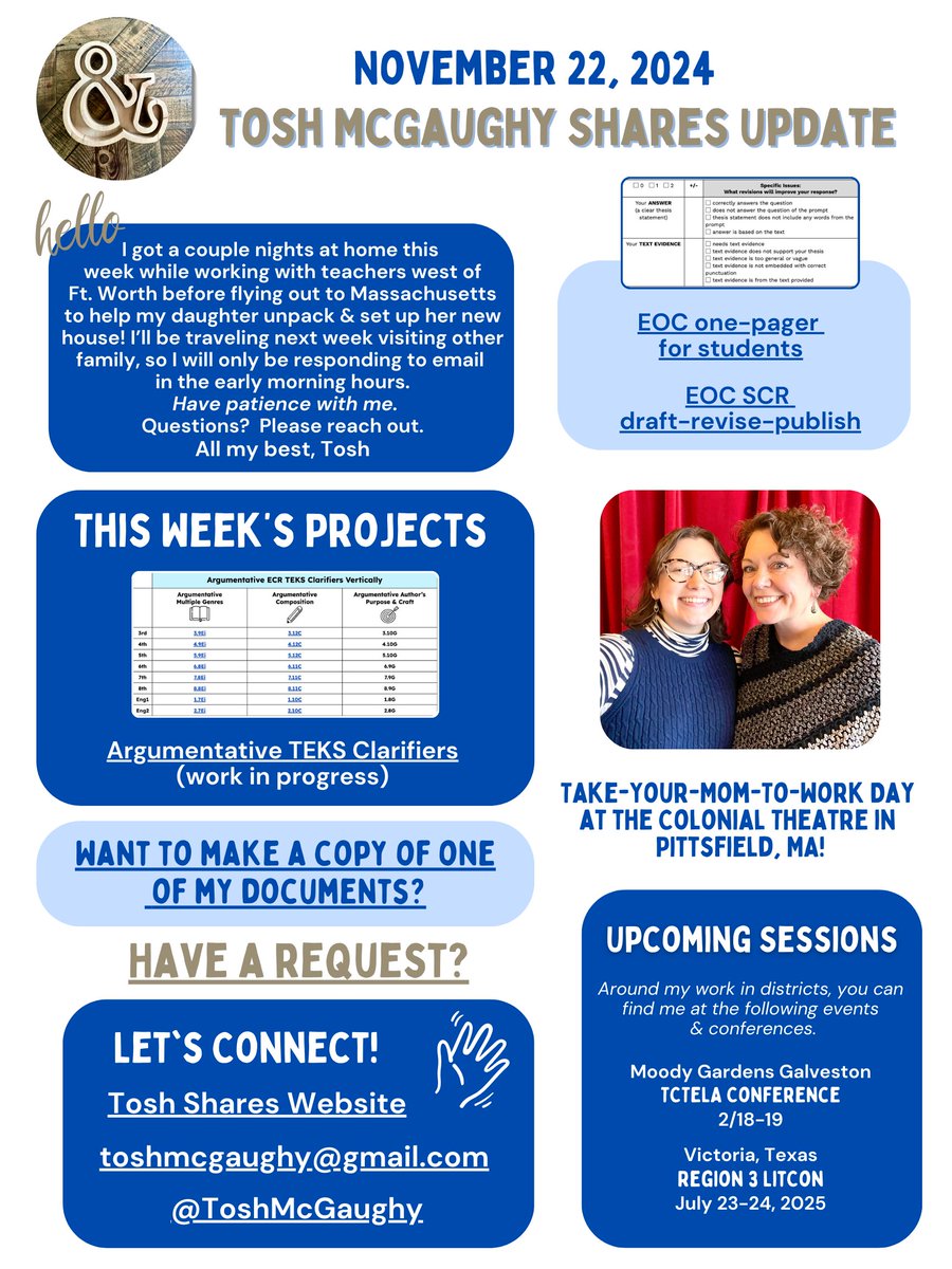 #ToshWeeklyUpdate #STAARredesign #ToshShares Posting from MA...Argumentative Clarifiers &amp; retester things. Have a great holiday, friends! drive.google.com/file/d/1AfNVr0…