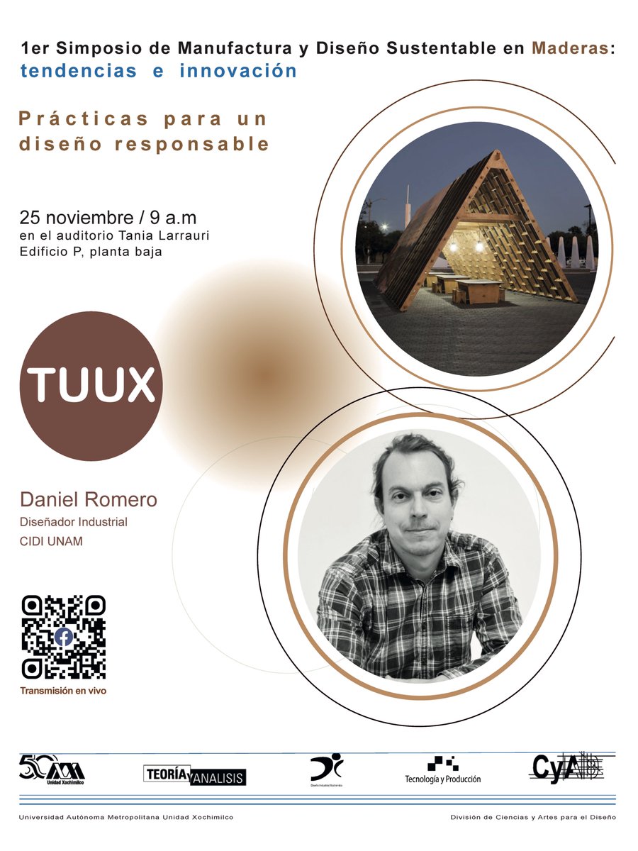 uamxoficial's tweet photo. 🐾 1er Simposio de Manufactura y Diseño Sustentable en Maderas
🔹 TUUX y  HELVEX

📅 25 de noviembre
📍 Auditorio Tania Larrauri, Edificio "P"
📺 Facebook Live: CyAD UAMX

📩 bcansino@correo.xoc.uam.mx ? 

#EventosUAMX #CyAD #UAMXochimilco #ComunidadUAMX https://t.co/uuzH5koENi