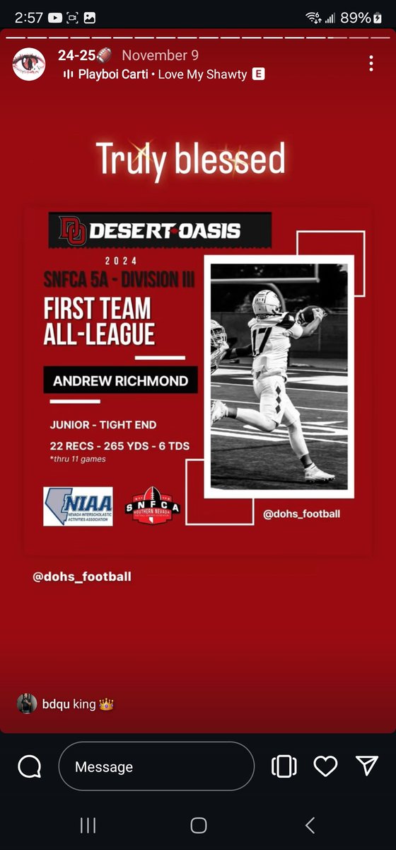 BigDrewRich's tweet photo. Thank you too everyone who supported me through out this year I missed 3 games this year due to concussion and knee injury but keep grinding away to be in that field #blesses https://t.co/1dty33ew19