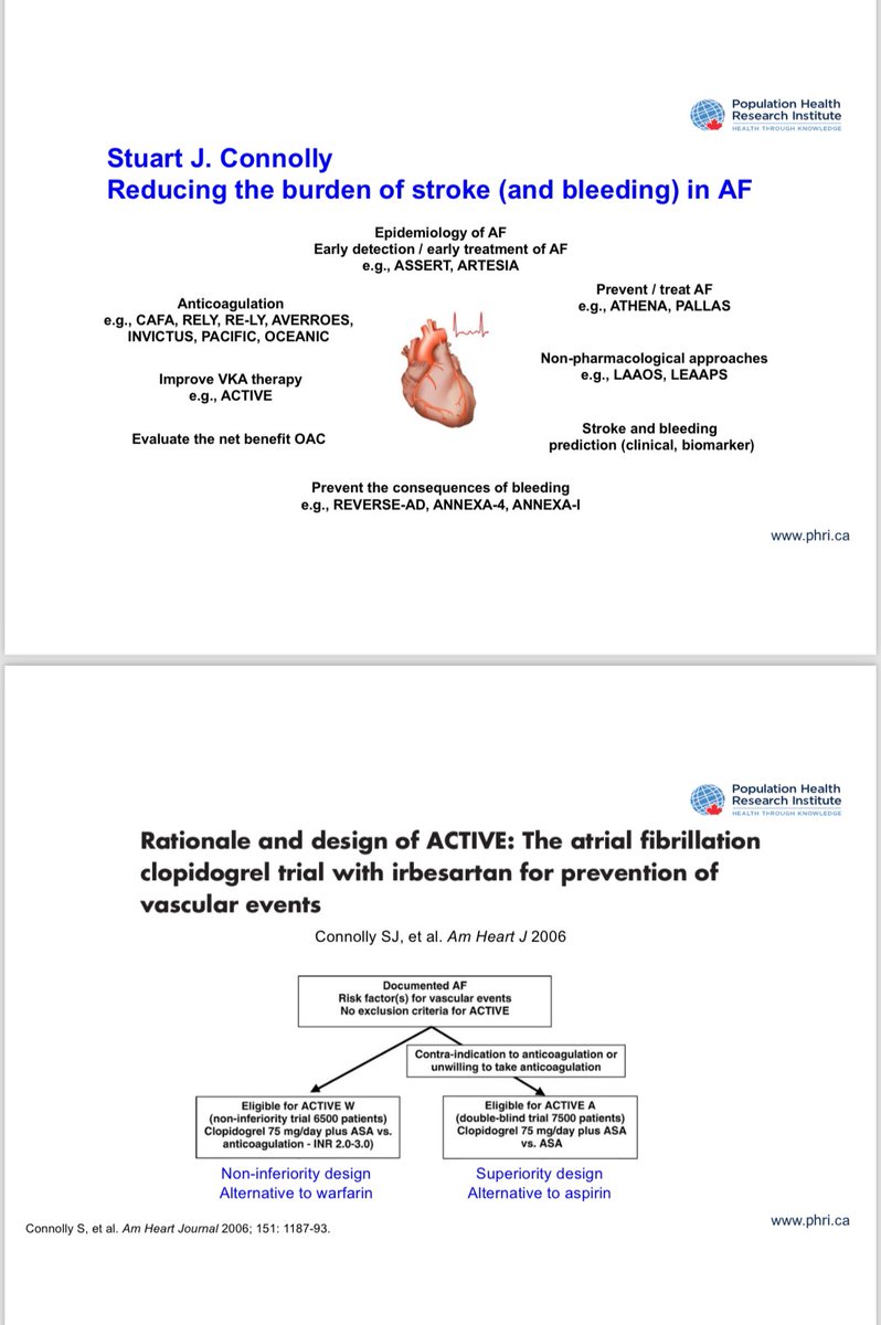 hvanspall's tweet image. Ever prescribe #DOAC in #AF? #Warfarin in valvular #AF? Amiodarone instead of #dronedarone in high risk AF?
Refer for #ICD post VT/VF?
Consider #LAAOS at CABG?
#StuartConnolly changed care through his trials
He is missed
Slides: #JHealey &amp;amp; #JEikelboom @PHRIresearch symposium
1/