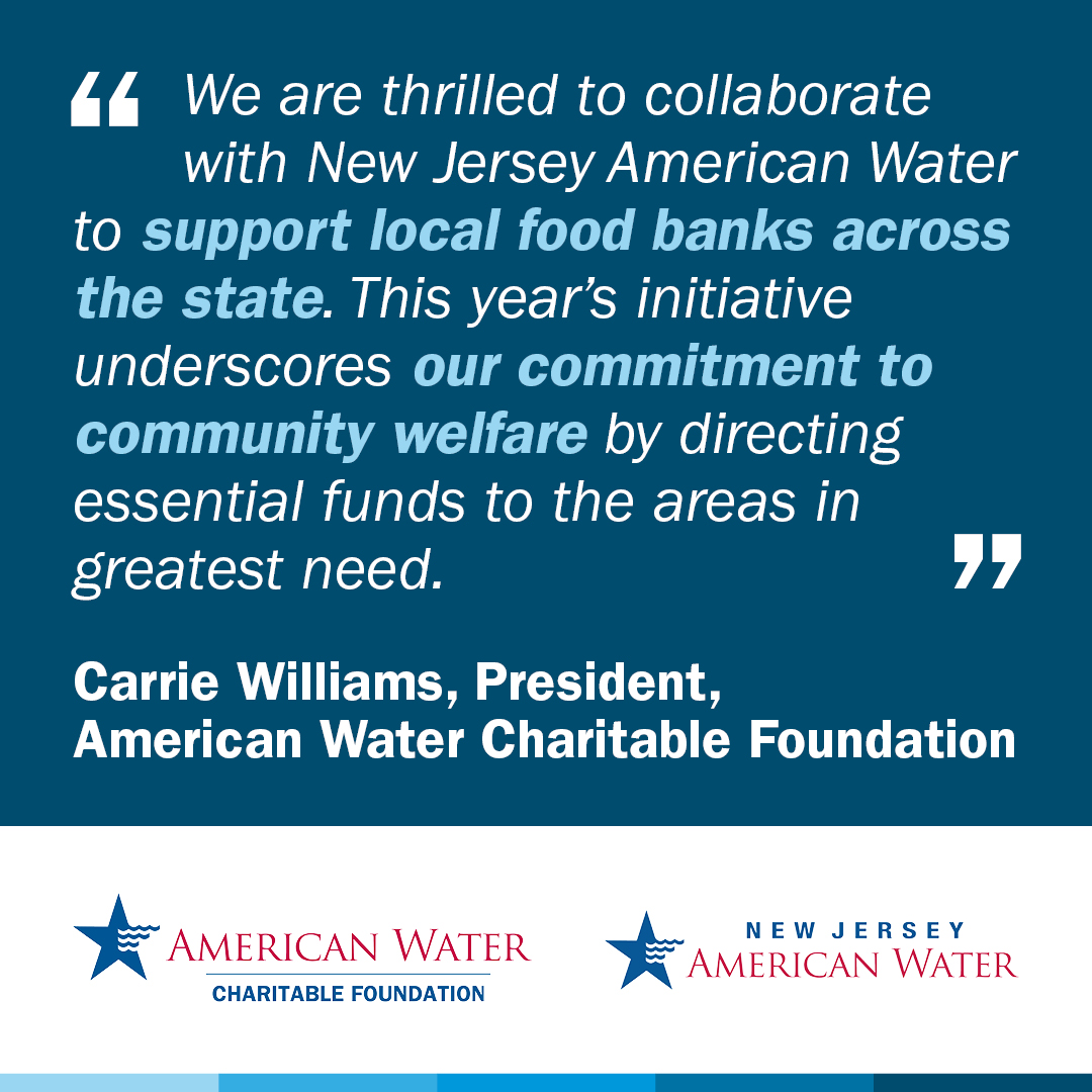 New Jersey American Water (@njamwater) on Twitter photo We are proud to share that the <a href="/amwater/">American Water</a> Charitable Foundation awarded a combined total of $25,000 to 5 organizations that are battling food insecurity throughout NJ: <a href="/CFBNJ/">Community FoodBank of New Jersey</a>, <a href="/foodbankSJ/">Food Bank of South Jersey</a>, @FulFillNJ, @Mercerstfriends, and @norwescap.👉 ow.ly/Ztbo50Ue3en We are proud to share that the <a href="/amwater/">American Water</a> Charitable Foundation awarded a combined total of $25,000 to 5 organizations that are battling food insecurity throughout NJ: <a href="/CFBNJ/">Community FoodBank of New Jersey</a>, <a href="/foodbankSJ/">Food Bank of South Jersey</a>, @FulFillNJ, @Mercerstfriends, and @norwescap.👉 ow.ly/Ztbo50Ue3en