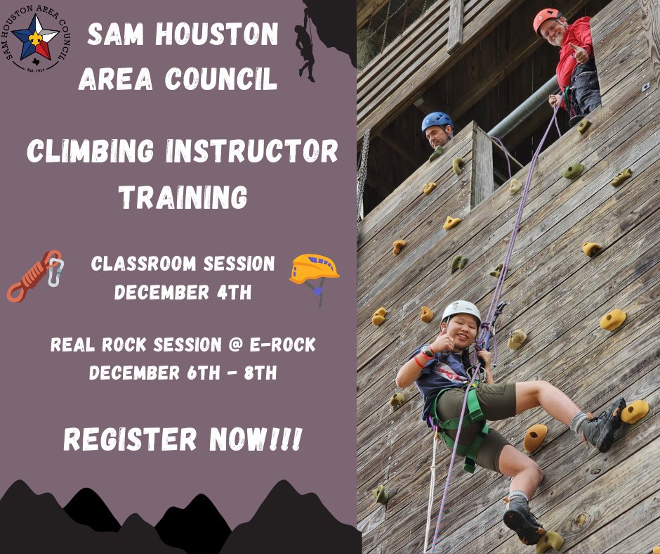Want to learn the skills and knowledge necessary to supervise your own BSA climbing events? Learn from the best!!!

Register here! shacbsa.org/Default.aspx?p…