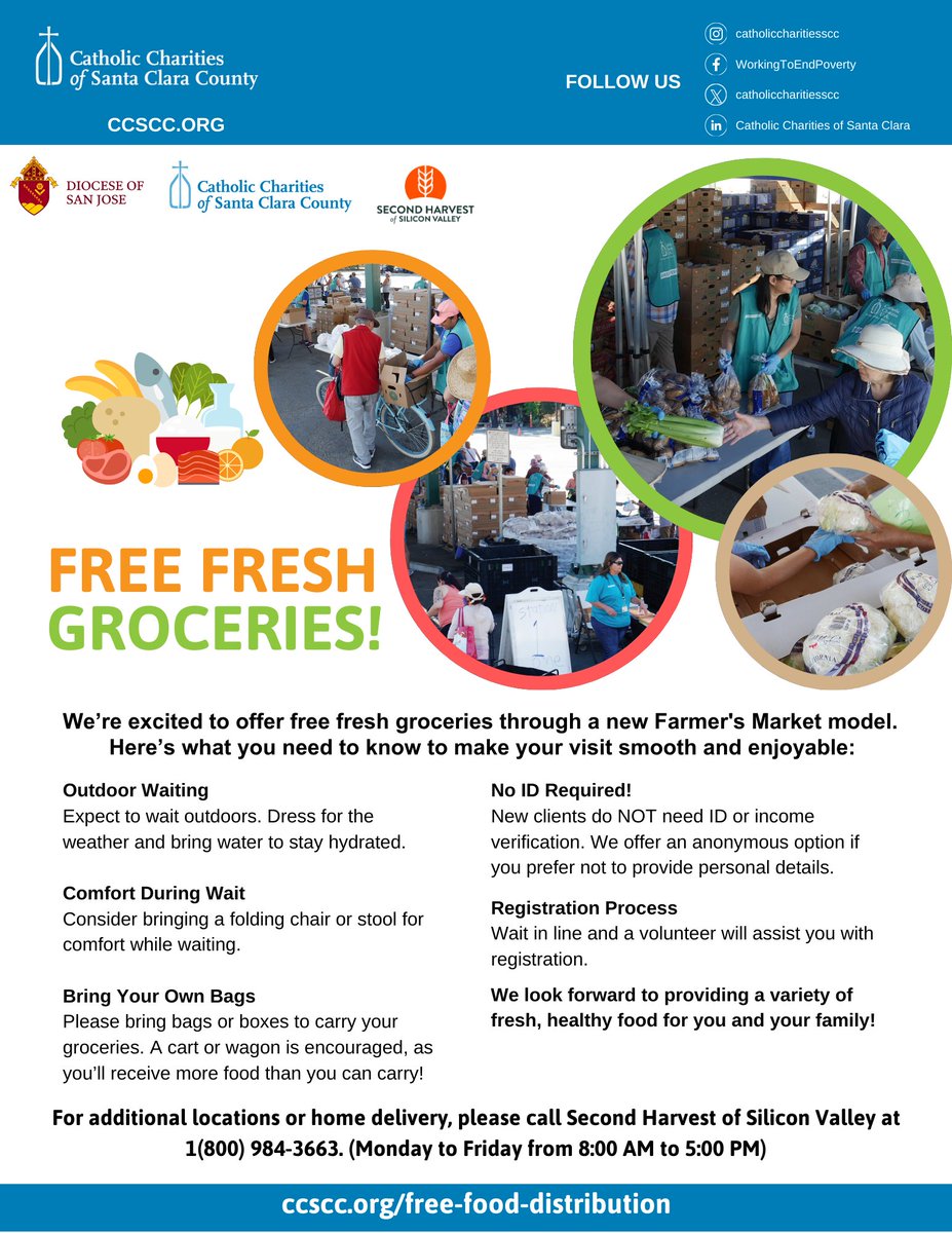 CatholicCharSCC's tweet photo. FREE FRESH GROCERIES!
Just bring your own bags or a cart to carry your groceries.
Weekly and Monthly Distributions
Groceries are available at various locations across the county.
For more info: https://t.co/5qAag5DMyJ
#freefood #freefooddistribution https://t.co/6PLPD7QIx8