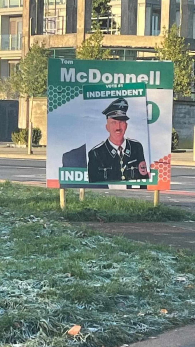 evankate760's tweet photo. Criminal damage conviction Cllr Tom McDonnell for Kildare who said 'Irish women need to breed more' has his poster reworded. I don't know who did this but you're a legend ✊ https://t.co/LFGdhoROa8