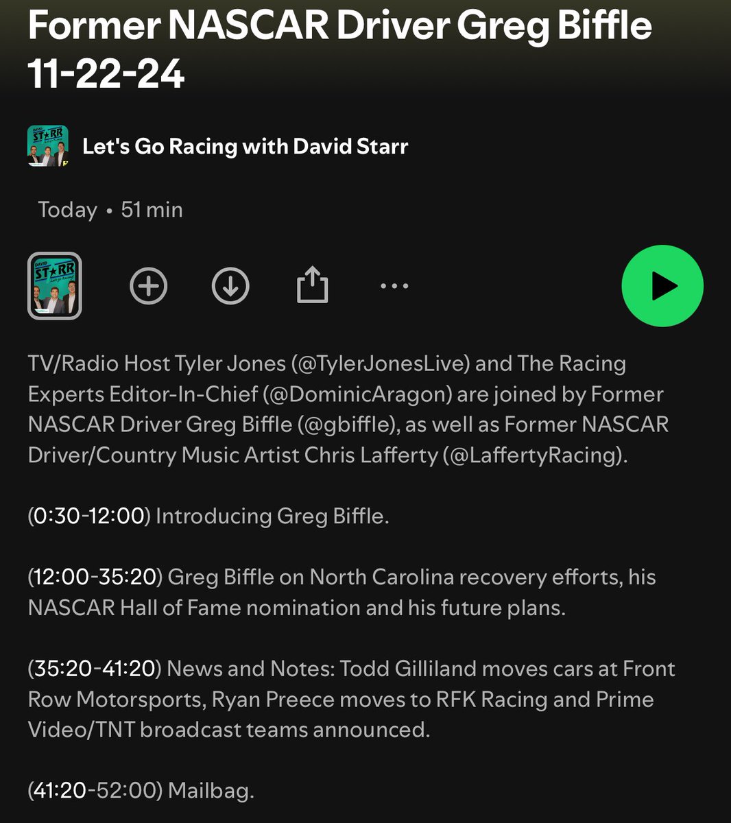 𝙇𝙀𝙏’𝙎 𝙂𝙊 𝙍𝘼𝘾𝙄𝙉𝙂 w/ <a href="/starr_racing/">David Starr</a> Ep. 169!

<a href="/gbiffle/">Greg Biffle</a> joins the show!

Apple: podcasts.apple.com/us/podcast/let…
Spotify: open.spotify.com/episode/3pCOkP…
YT: youtu.be/I-546UTPmO8?si…