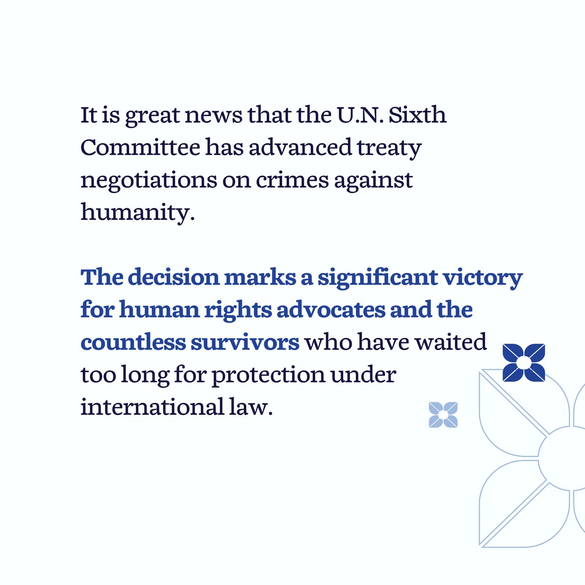 MalalaFund's tweet photo. The Sixth Committee, which is the U.N. General Assembly's primary forum for proposed changes to international law, met this week and advanced treaty negotiations on crimes against humanity.

Malala Fund's statement on this important decision below. https://t.co/zcowKImpga