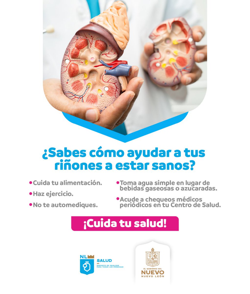¡Cuida tus riñones!

💧🩺 Mantener una buena hidratación, una alimentación equilibrada y controles médicos regulares es clave para su salud.

¡Haz de ellos una prioridad!